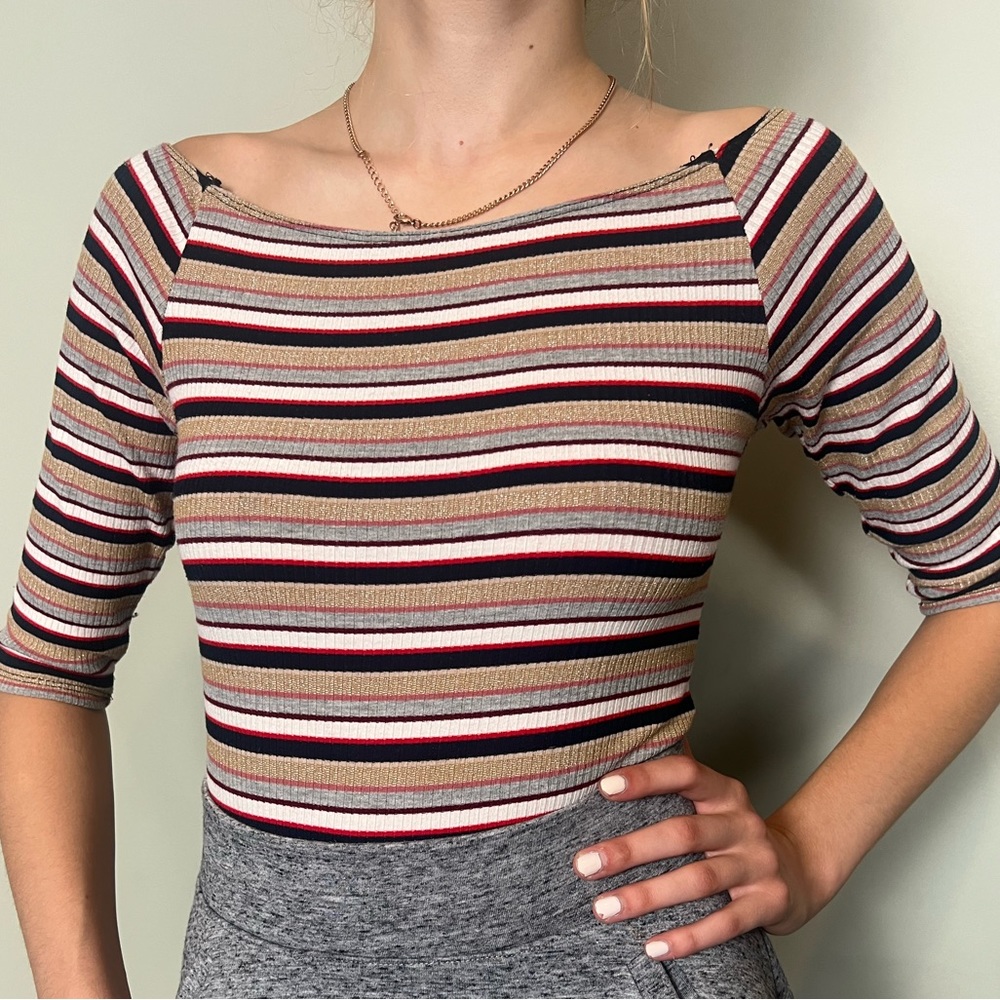 Little Black Bodysuit by Anthropologie striped bodysuit Size Small